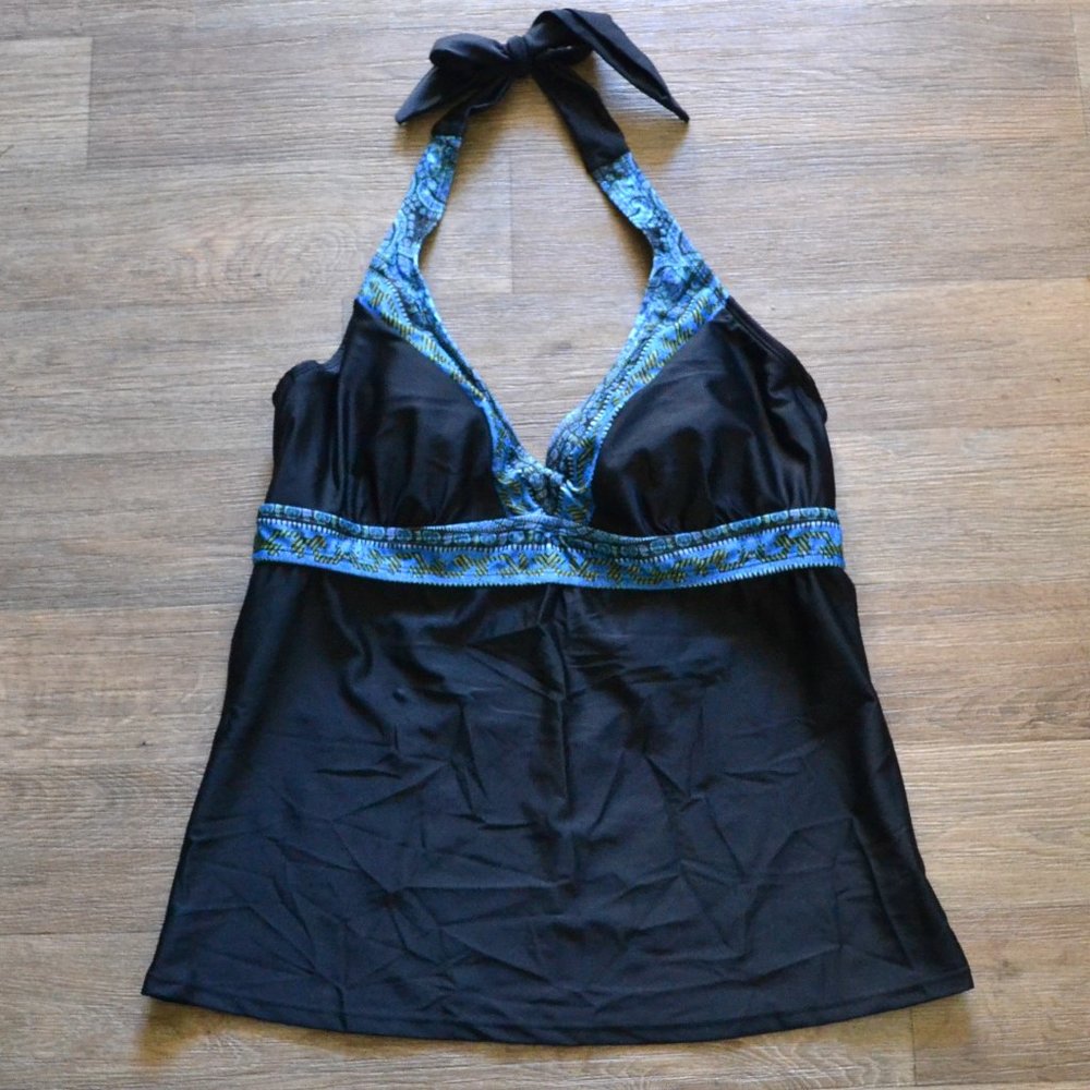 Athleta Tankini Swim Halter Top Paisley and Black Women Size 38 B/C Med Bottoms - Picture 2 of 12